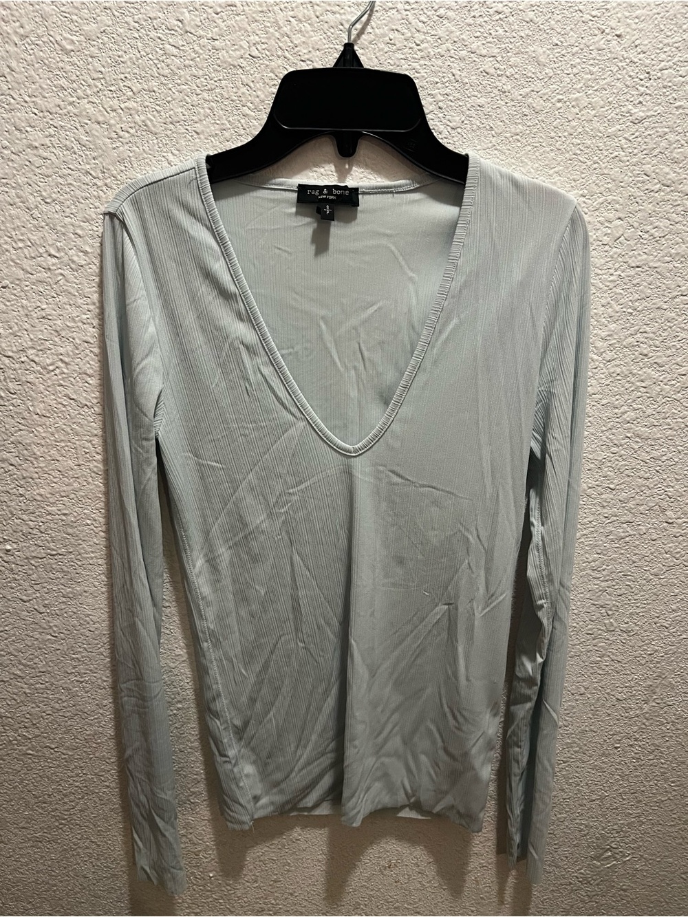 rag & bone Pale Sage Ribbed V-Neck Long Sleeve Top